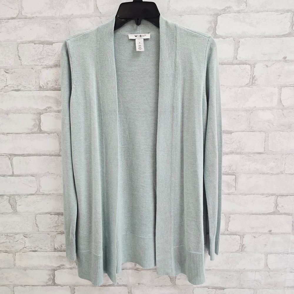 White House Black Market‎ Ice Blue Metallic Shimmer Open Front Cardigan Medium